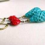 Earrings Vintage Red and Bl..