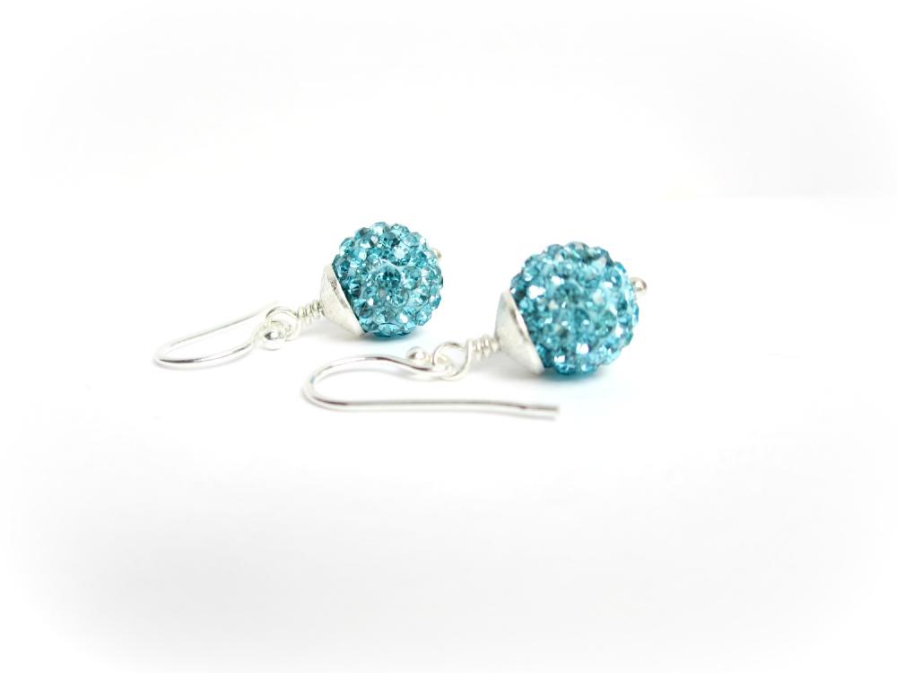 Sterling Silver Pave Earrings, Aqua Pave Earrings