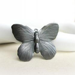 Platinum Butterfly, Hand Patina Pendant, Butterfly Pendant 