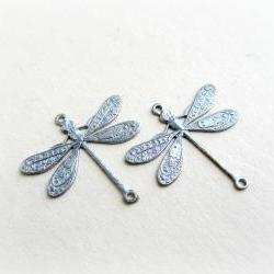 2 Platinum Butterfly Connectors, Silver Butterfly Charms, Butterfly Connectors