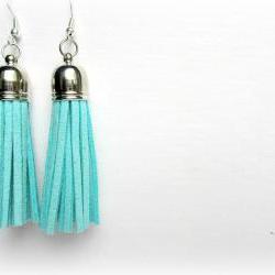 Aqua Tassel Earrings, Fringe Earrings