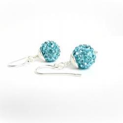 Sterling Silver Pave Earrings, Aqua Pave Earrings