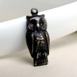 Black Brass Owl Charm, Pendant