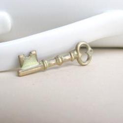 Skeleton Key Charm Creamy Hand Patina Brass