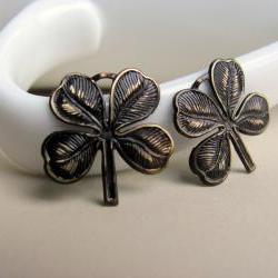 Hand Patina Four Leaf Clover Charms Antiqued Brown