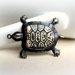Black Brass Turtle Pendant, Hand Patina